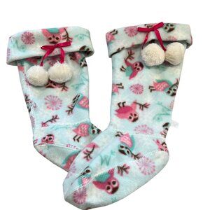 American Girl Wellie Wishers Girls Boot Inserts Fleece Owl Design Shoes 12/13
